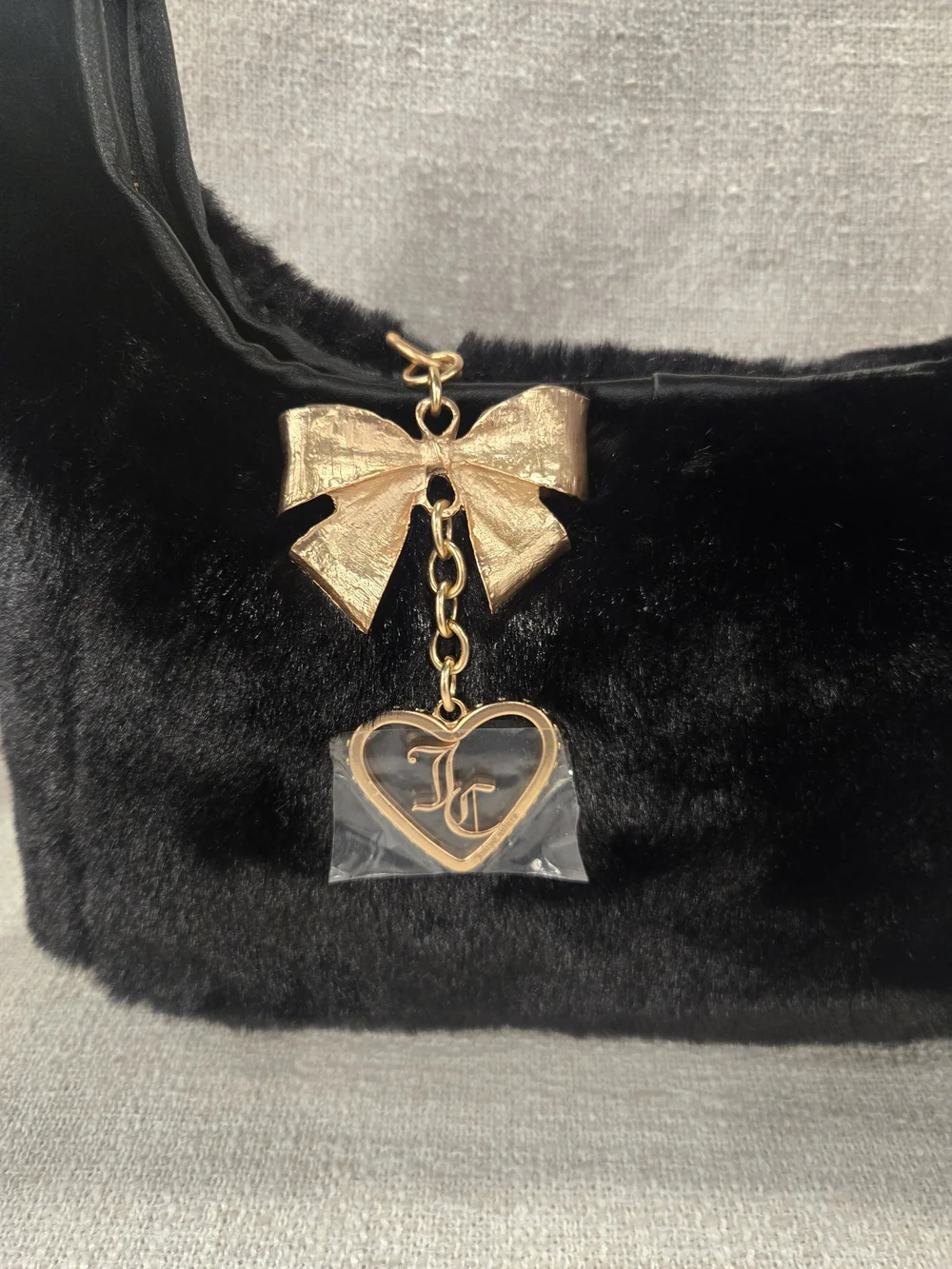Juicy Couture Black Faux Fur Shoulder Hobo Bag